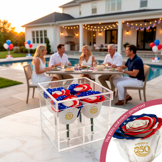 Luxara cua - America 250 Design- 4 Personalized Roses - 100% Real (Preserved-Eternal)