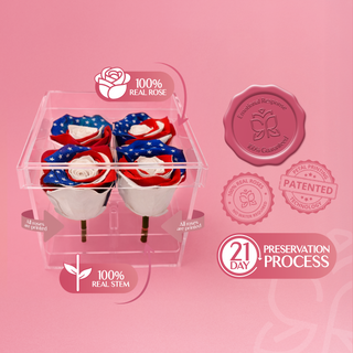 Luxara cua - America 250 Design- 4 Personalized Roses - 100% Real (Preserved-Eternal)