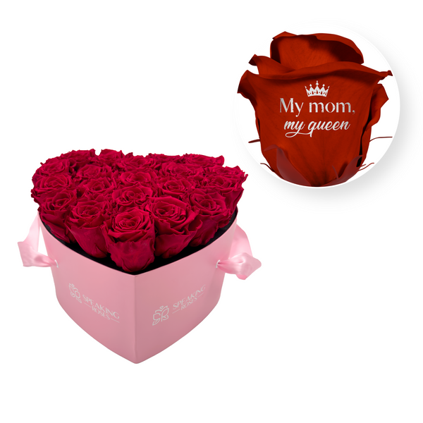 My Mom, My Queen - Heart Paper Box (20 Preserved Rose Heads)