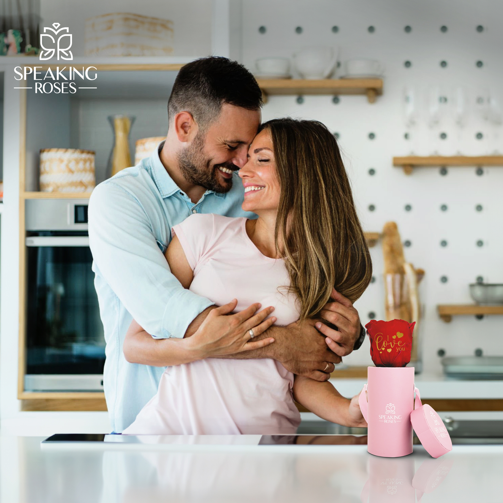 Valentine's day - I love you - Round Paper Box (One Premium Rose)