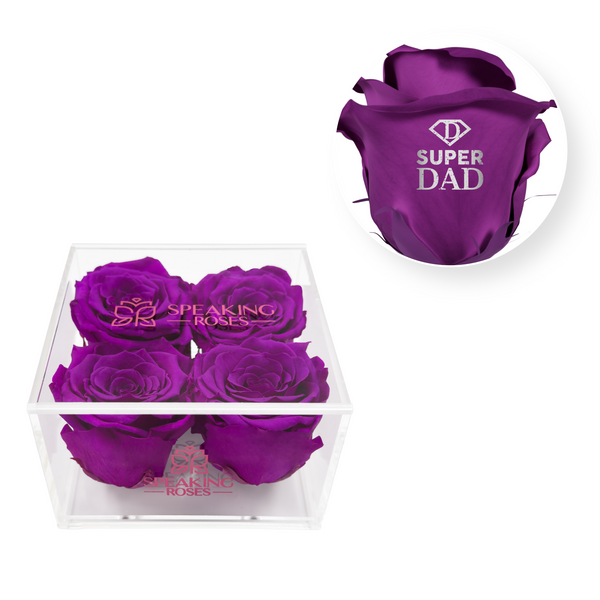 Super Dad - Acrylic Square Box (4 Preserverd Rose Heads)