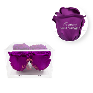 Te quieres casar conmigo? - Square Acrylic Box  (4 Preserved Heads)
