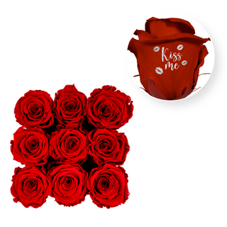 Kiss Me - Square Paper Box (9 Preserved Rose Heads)