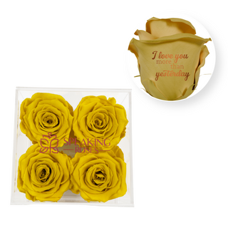 I love you more than yesterday - Square Acrylic Box  (4 Preserved Heads)