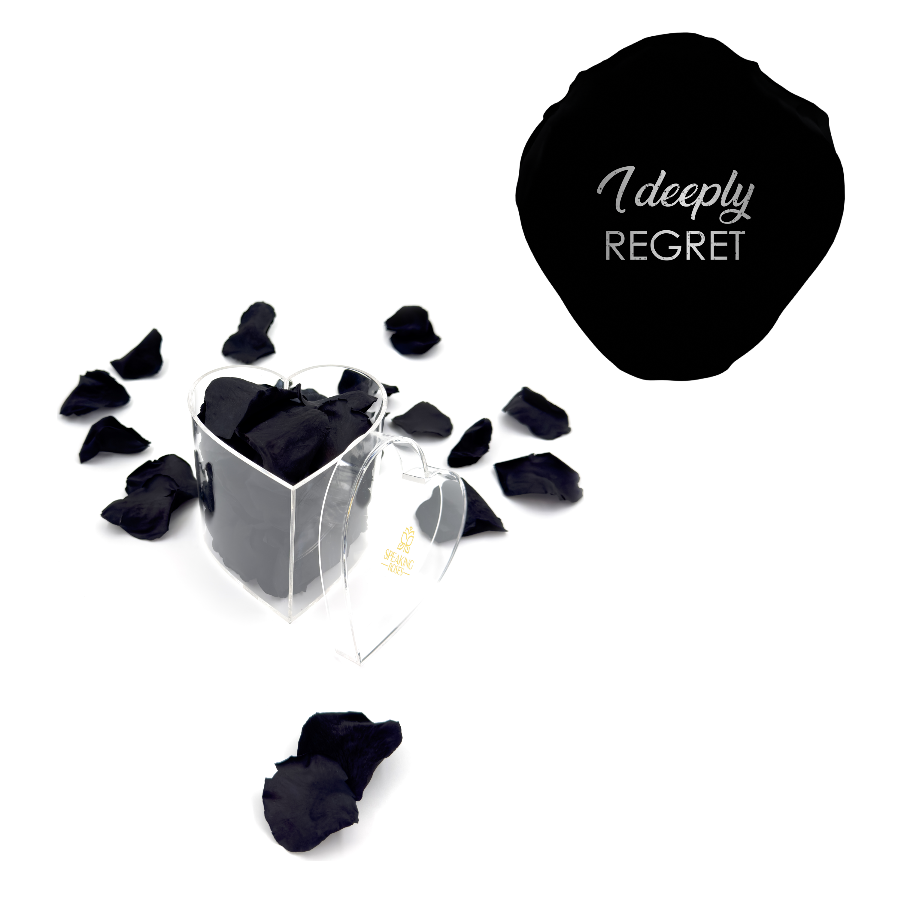 I deeply regret - Heart Acrylic Box (100 Preserved Petals)