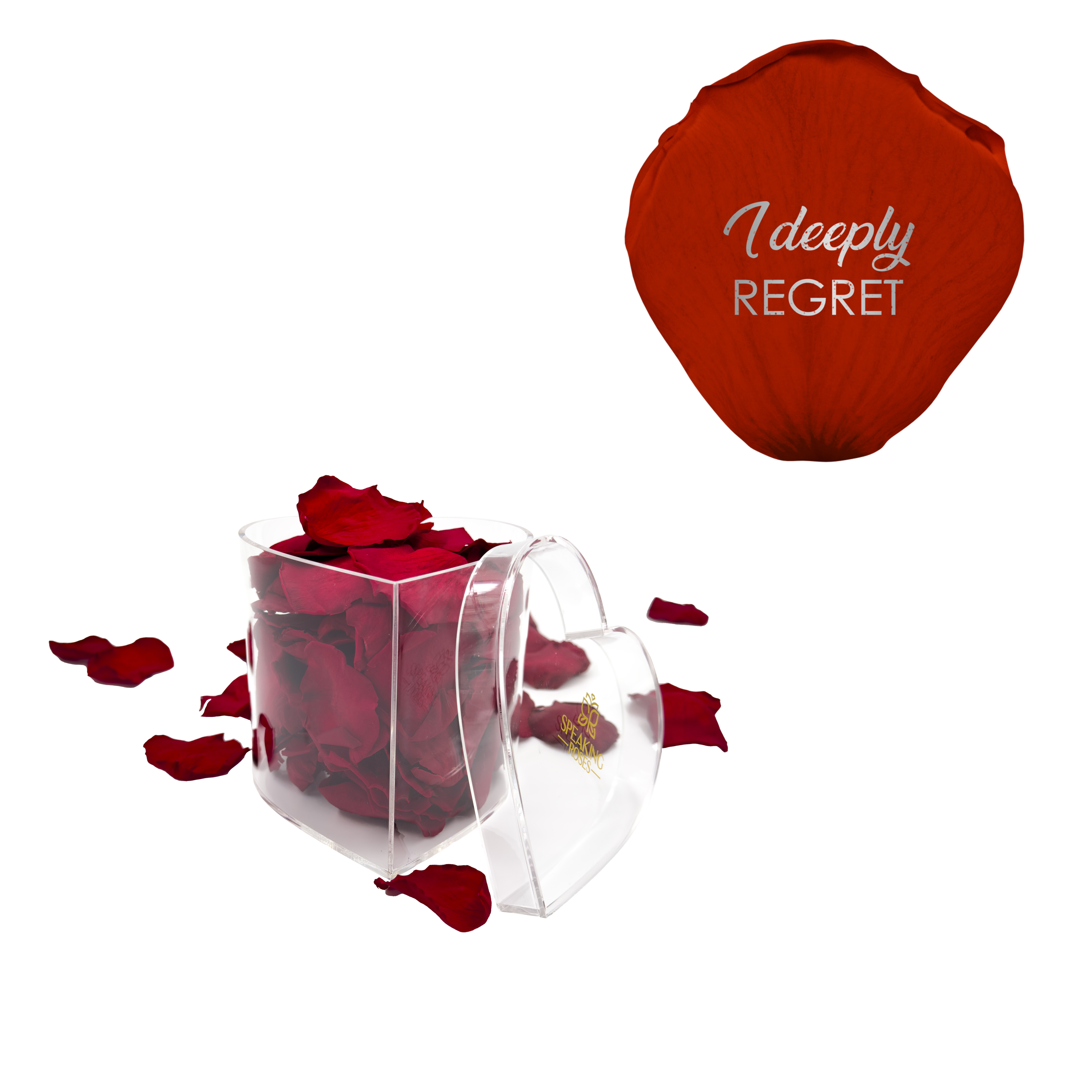 I deeply regret - Heart Acrylic Box (100 Preserved Petals)