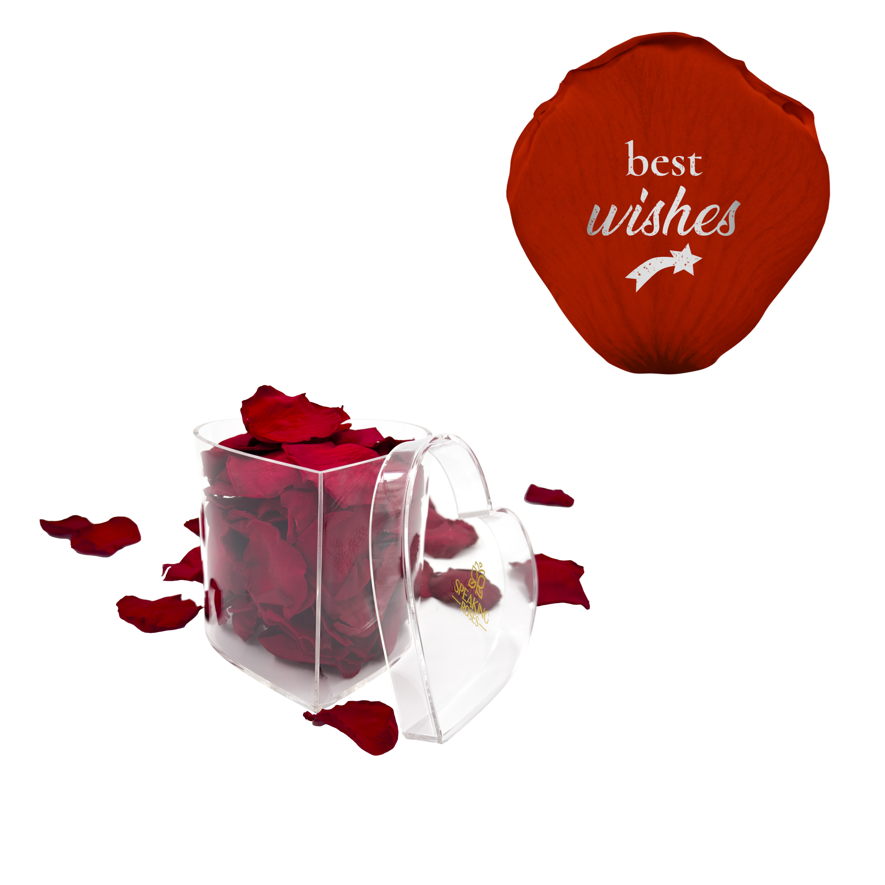 Best wishes! - Heart Acrylic Box (100 Preserved Petals)