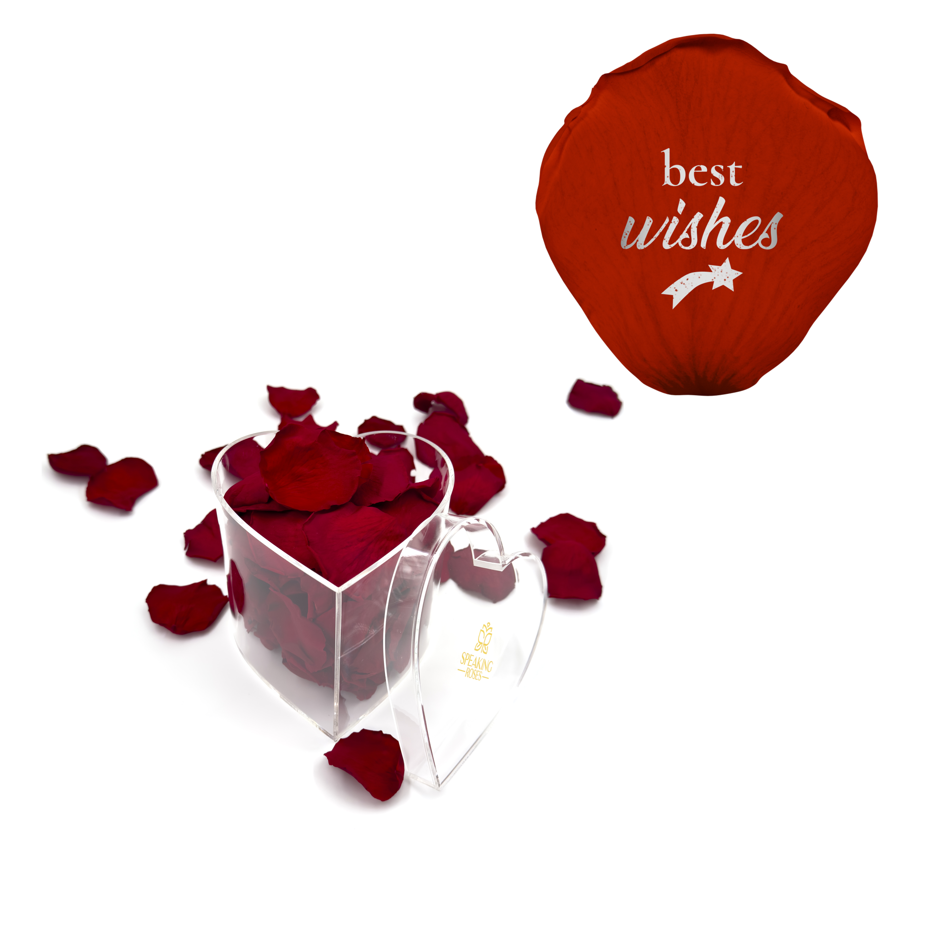 Best wishes! - Heart Acrylic Box (100 Preserved Petals)