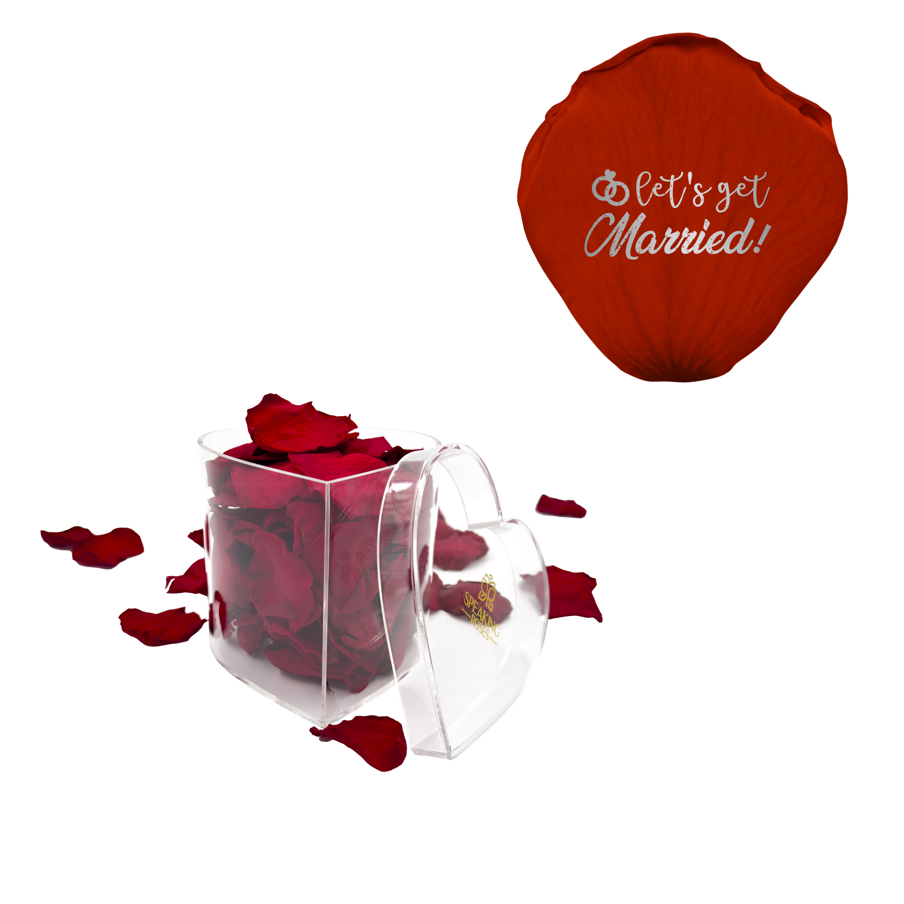 Let´s get married! - Heart Acrylic Box (100 Preserved Petals)