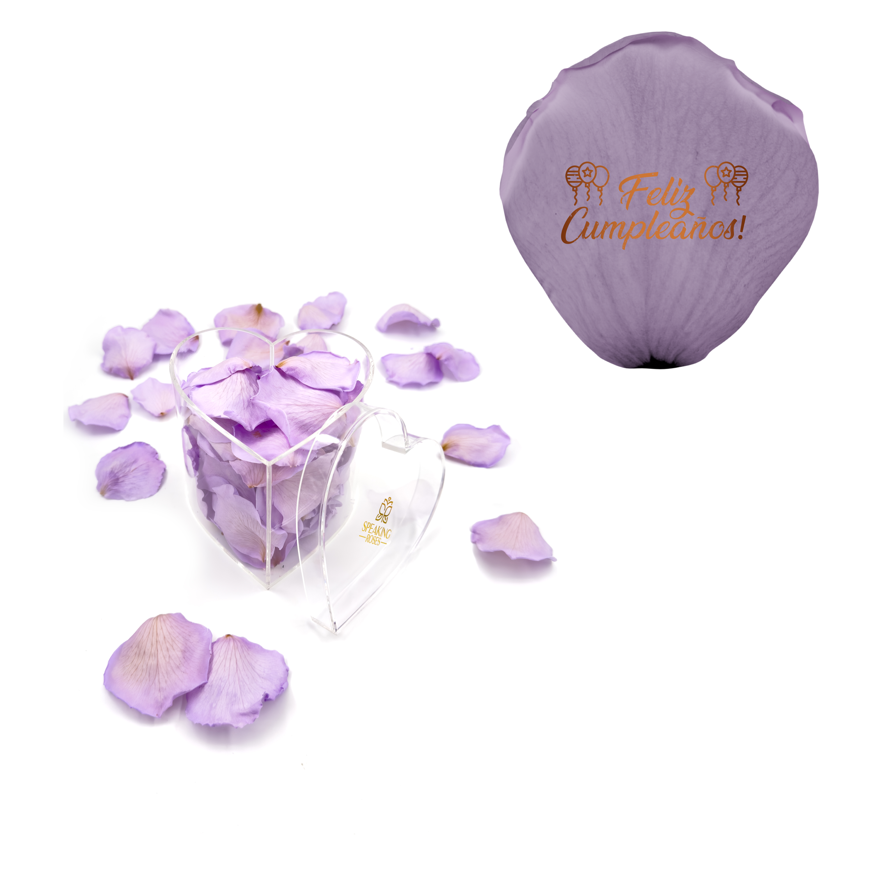 Feliz Cumpleaños! - Heart Acrylic Box (100 Preserved Petals)