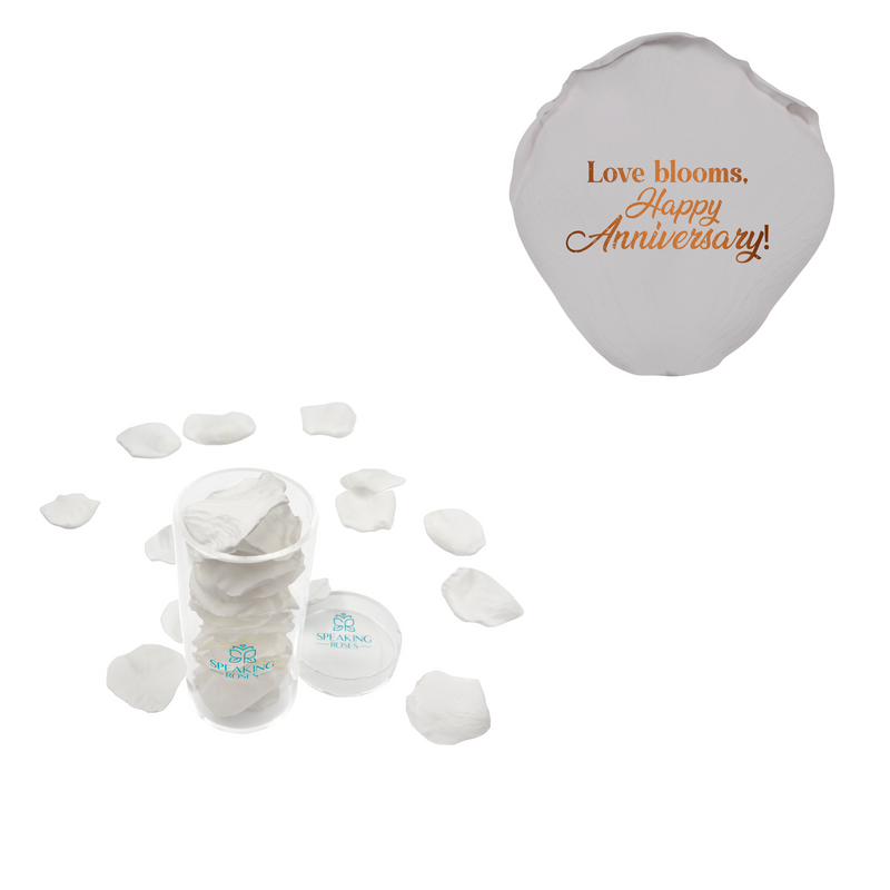 Love blooms, happy anniversary! - Acrylic Round Box (25 Preserved Petals)