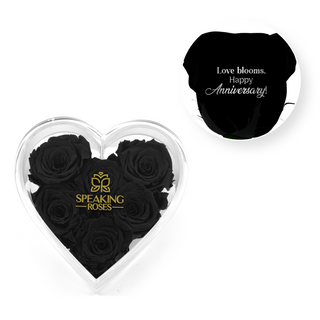 Love blooms, happy anniversary! - Heart Acrylic Box  (6 Preserved Stems)