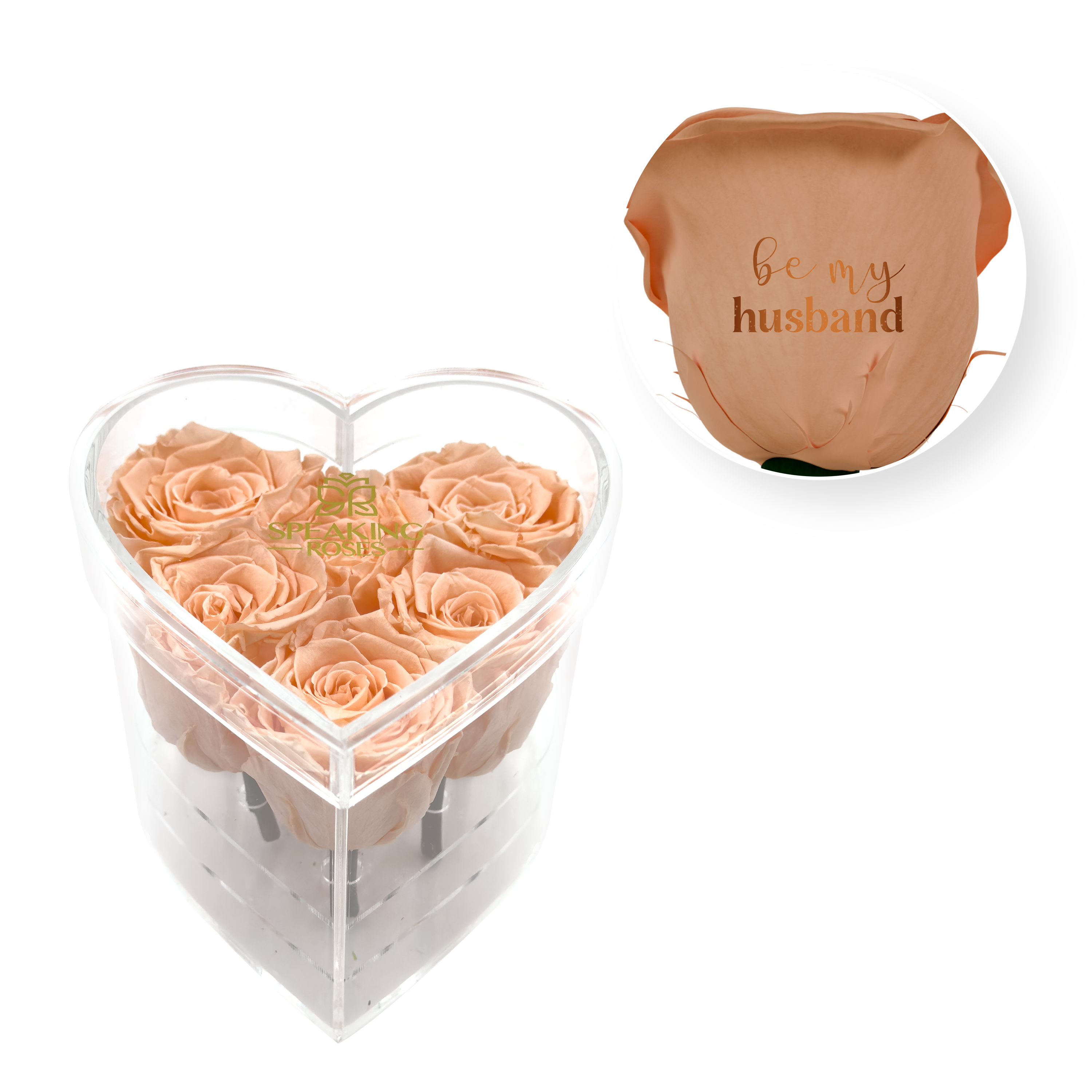 Be my husband - Heart Acrylic Box (6 Preserved Stems)