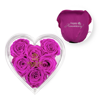Happy Anniversary! - Acrylic Heart Box (6 Preserved Rose Stems)