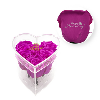 Happy Anniversary! - Acrylic Heart Box (6 Preserved Rose Stems)