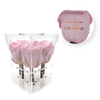 Love blooms, happy anniversary! - Heart Acrylic Box  (6 Preserved Stems)