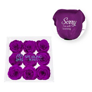 Sorry, I'm still learning - Acrylic Square Box (9 Preserved Rose Stem)