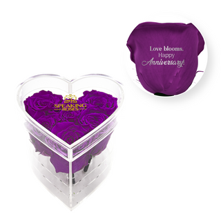 Love blooms, happy anniversary! - Heart Acrylic Box  (6 Preserved Stems)