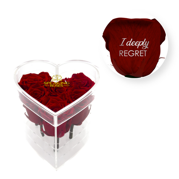 I deeply regret - Heart Acrylic Box (6 Preserved Stems)