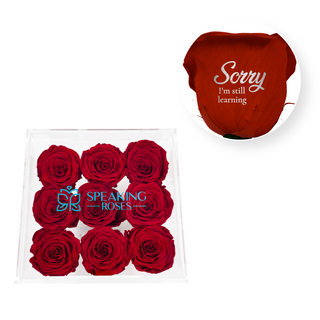 Sorry, I'm still learning - Acrylic Square Box (9 Preserved Rose Stem)