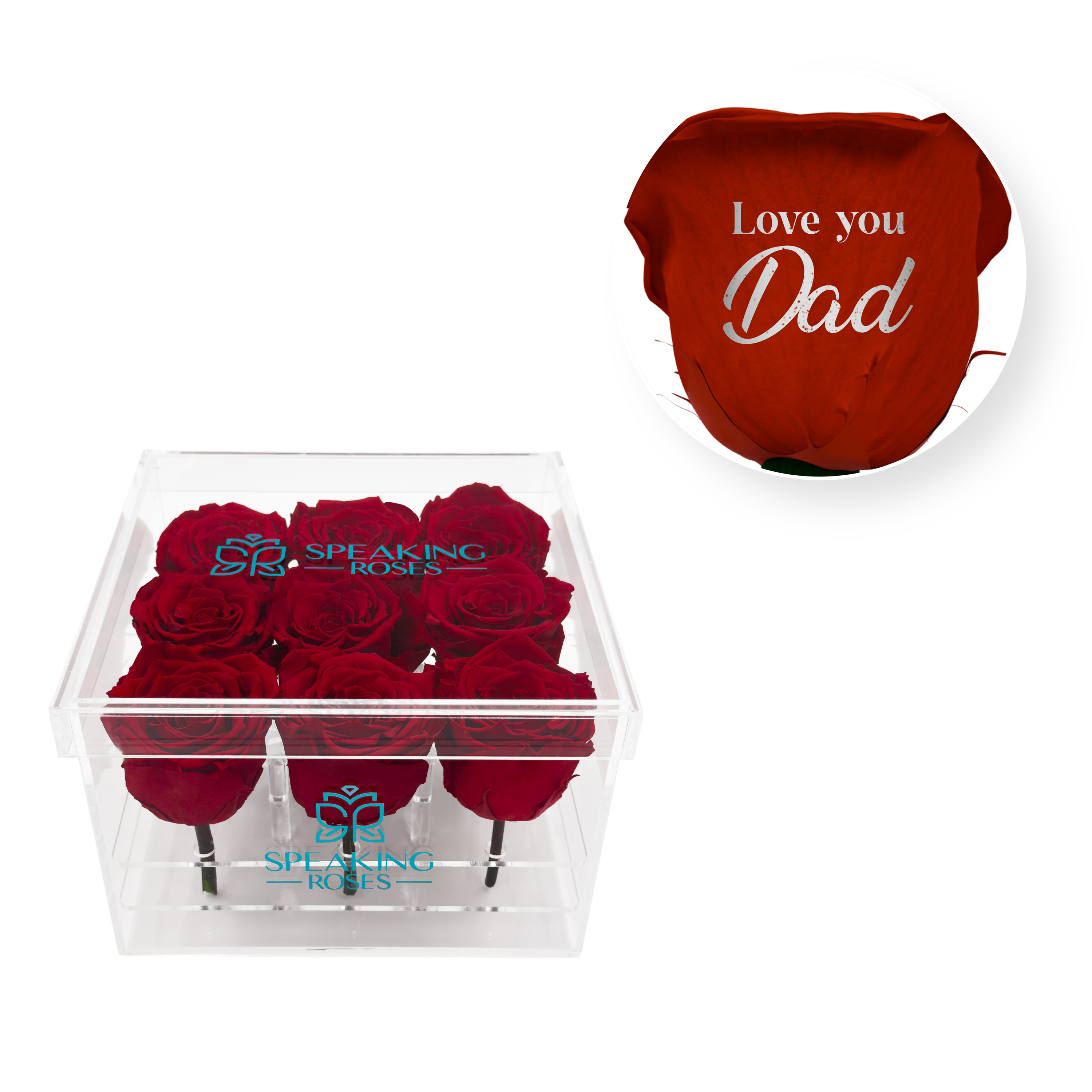 Love you, dad! - Acrylic Square Box (9 Preserverd Rose Stem)