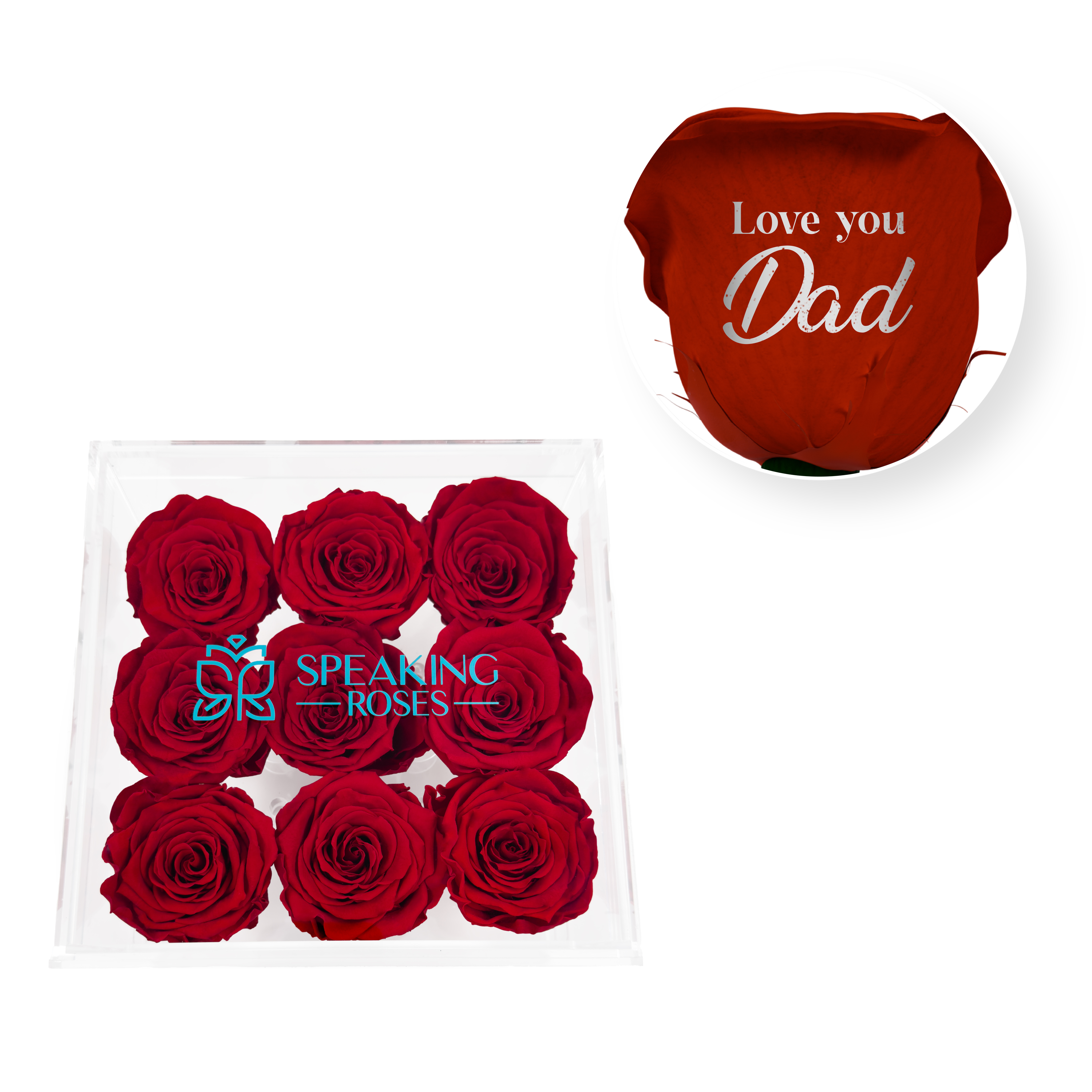 Love you, dad! - Acrylic Square Box (9 Preserverd Rose Stem)