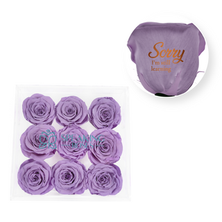Sorry, I'm still learning - Acrylic Square Box (9 Preserved Rose Stem)