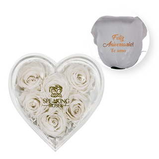 Feliz aniversario! Te amo - Heart Acrylic Box  (6 Preserved Stems)