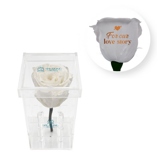 For our love story - Square Acrylic Box  (1 Preserved Stem)