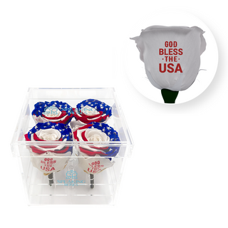 God bless the USA -  Acrylic Square Box (4 Preserved Stem)