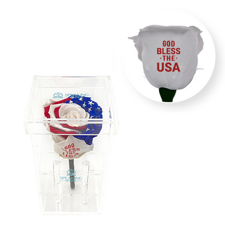 God bless the USA-  Acrylic Square Box (1 Preserved Stem)