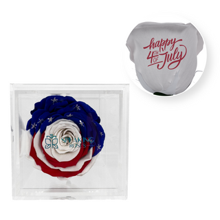 July 4 th -  Acrylic Square Box (1 Long-Lasting Rose Stem)
