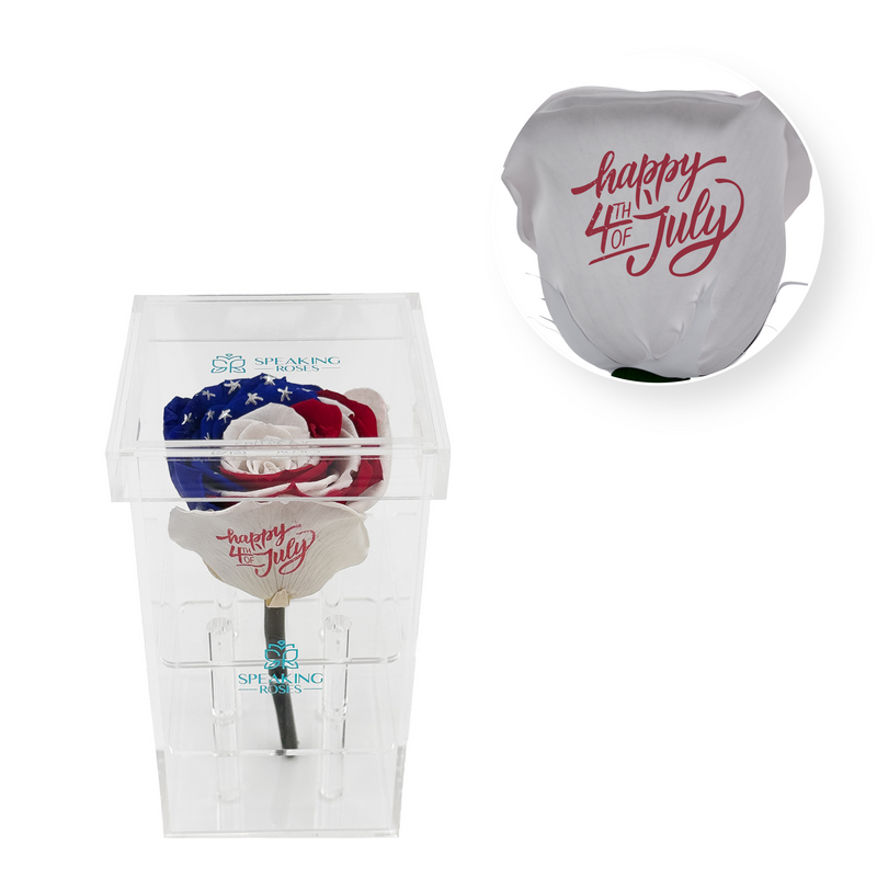 July 4 th - Acrylic Square Box (1 Long-Lasting Rose Stem)