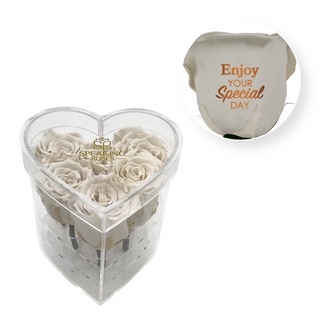 Enjoy your special day! - Heart Acrylic Box  (6 Preserved Stems)