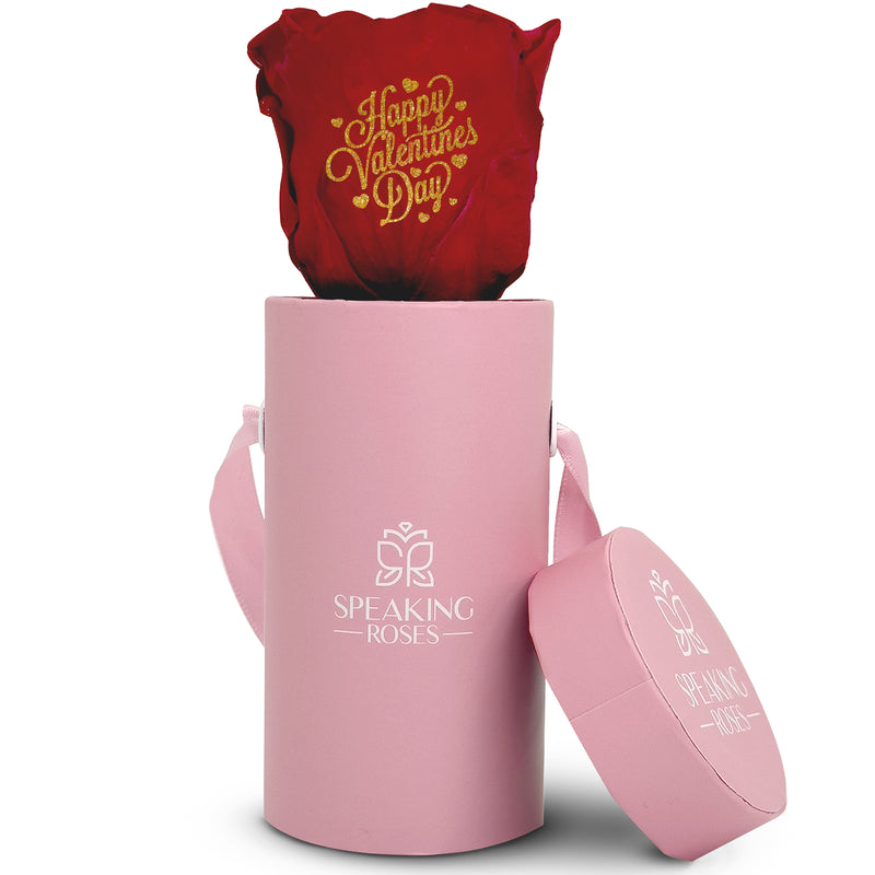 Valentine's day - Happy Valentines Day - Round Paper Box (One Premium Rose)