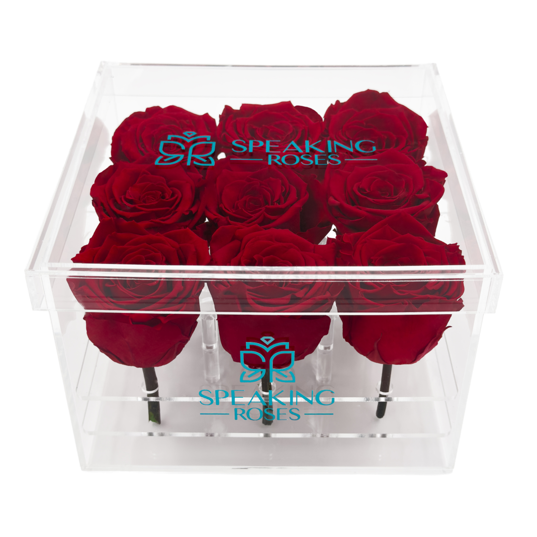 Valentine's day - Be mine - Acrylic Square Box (9 Premium Roses)