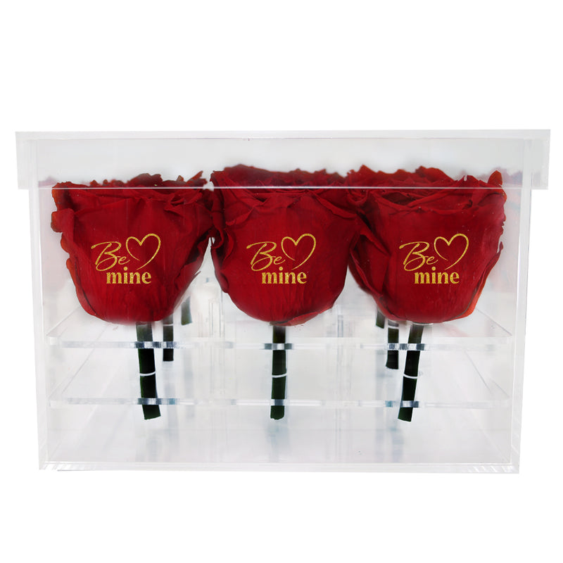 Valentine's day - Be mine - Acrylic Square Box (9 Premium Roses)