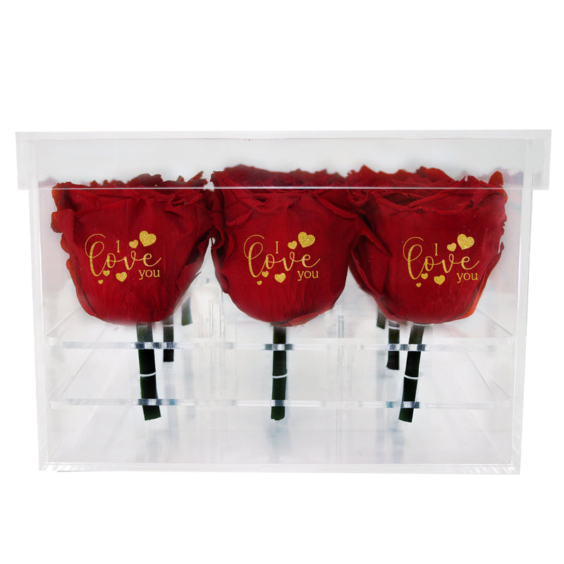 Valentine's day - I love you - Acrylic Square Box (9 Premium Roses)