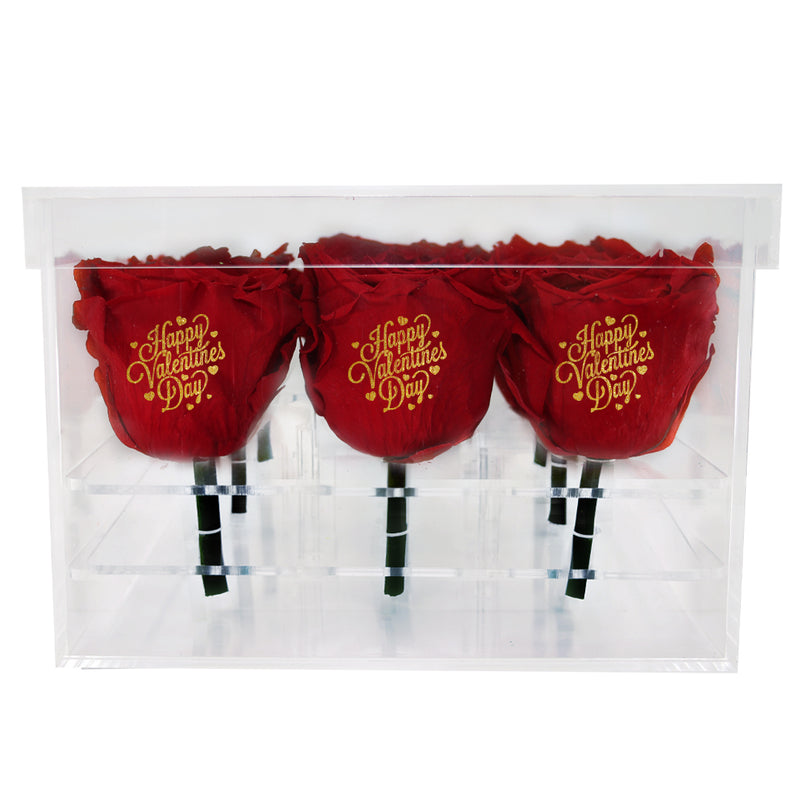 Valentine's day - Happy Valentines Day - Acrylic Square Box (9 Premium Roses)